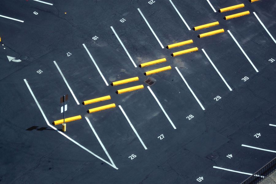 New yellow and white parking lot striping layout