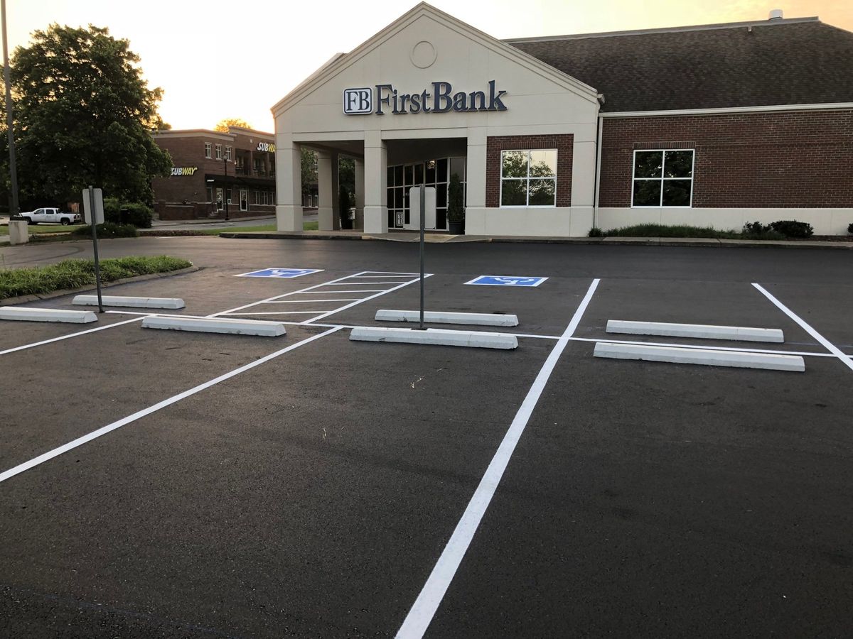 New white striping at a bank parking lot